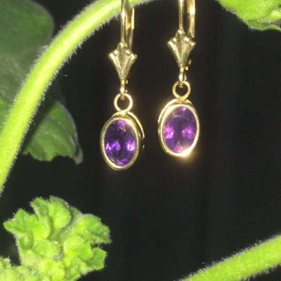 14k Gold and Amethyst Earrings - Picture 2 of 5